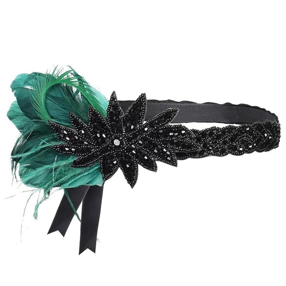 Vintage 1920s Flapper Headband Feather Crystal Gatsby Hair Accessory main image 4